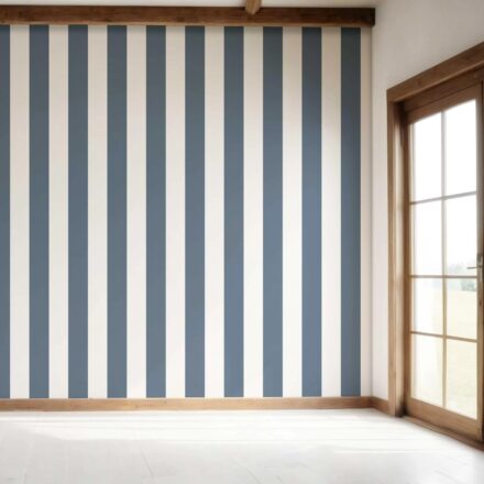 'Crayon' Neutral Geometric Striped Wallpaper (Slate Blue/ White) - Image 7
