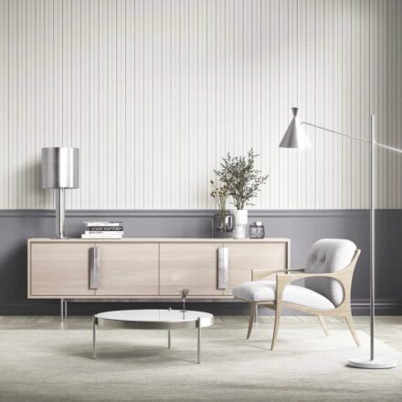'Bellcourt' Neutral Geometric Striped Wallpaper (Cream/ White/ Grey) - Image 3