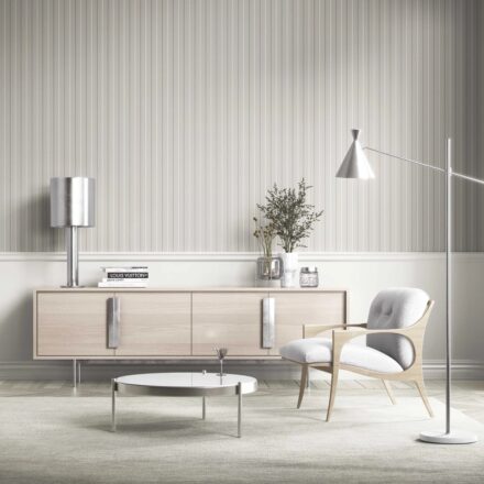 'Clocktower' Neutral Geometric Striped Wallpaper (Grey) - Image 6