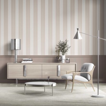 'Luxora' Neutral Geometric Striped Wallpaper (Beige/ Greige/ Warm Grey) - Image 2