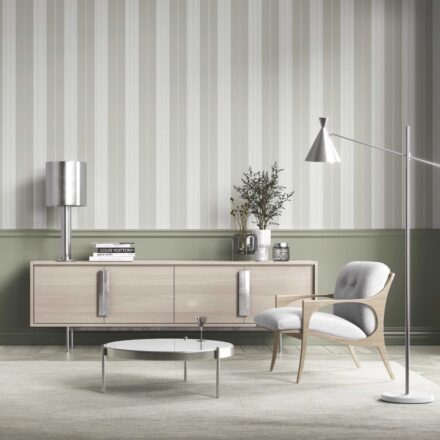 'Quill' Neutral Geometric Striped Wallpaper (Grey-Green) - Image 2