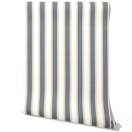 'Temara' Neutral Geometric Striped Wallpaper (Slate Blue/ Grey)