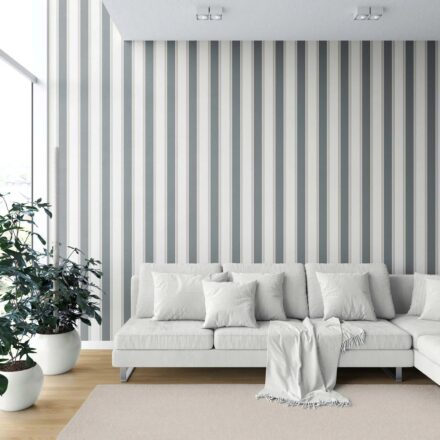 'Temara' Neutral Geometric Striped Wallpaper (Slate Blue/ Grey) - Image 2