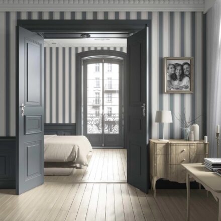 'Temara' Neutral Geometric Striped Wallpaper (Slate Blue/ Grey) - Image 4