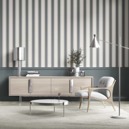 'Temara' Neutral Geometric Striped Wallpaper (Slate Blue/ Grey) - Image 6