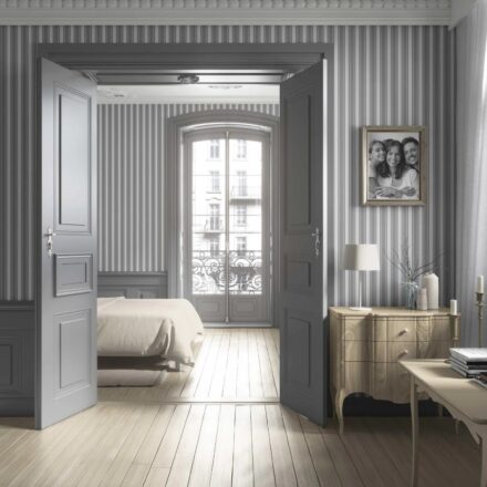 'Country Charm' Neutral Geometric Striped Wallpaper (Grey) - Image 2