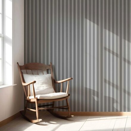 'Country Charm' Neutral Geometric Striped Wallpaper (Grey) - Image 4