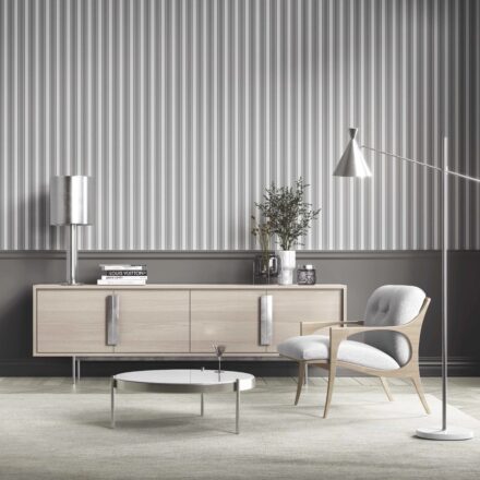 'Country Charm' Neutral Geometric Striped Wallpaper (Grey) - Image 6