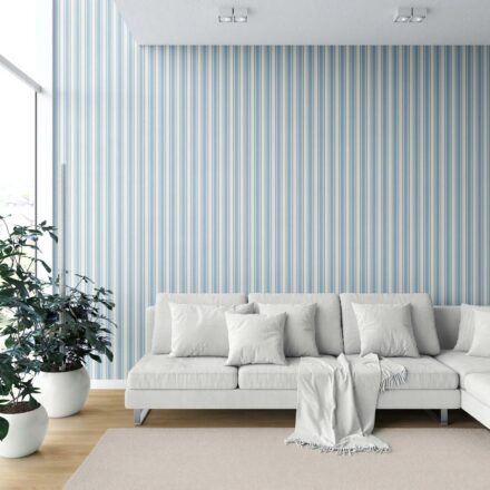 'Sea Holly' Geometric Striped Wallpaper (Blue/ Cream) - Image 2
