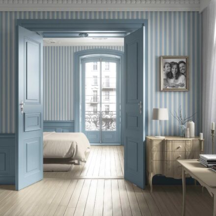 'Sea Holly' Geometric Striped Wallpaper (Blue/ Cream) - Image 4
