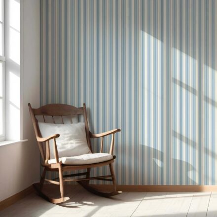 'Sea Holly' Geometric Striped Wallpaper (Blue/ Cream) - Image 5