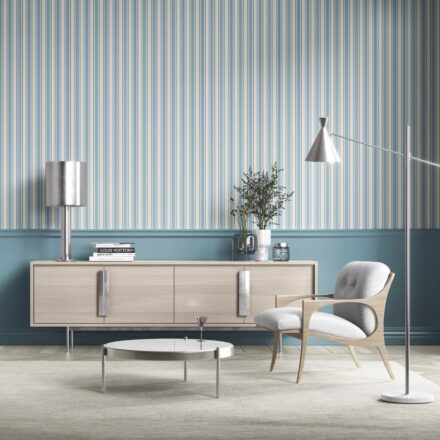 'Sea Holly' Geometric Striped Wallpaper (Blue/ Cream) - Image 6