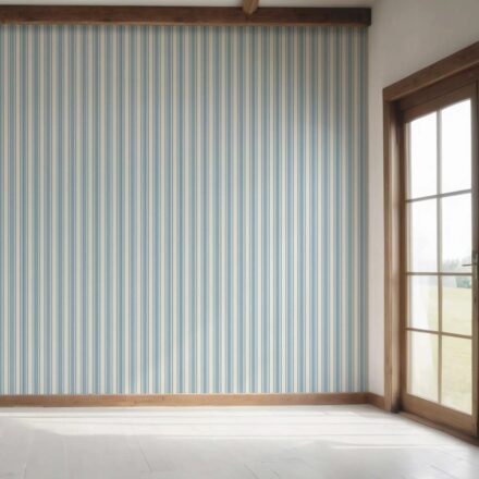 'Sea Holly' Geometric Striped Wallpaper (Blue/ Cream) - Image 7