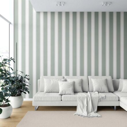 'Dinnigan' Geometric Striped Wallpaper (Sage Green/ Grey) - Image 2