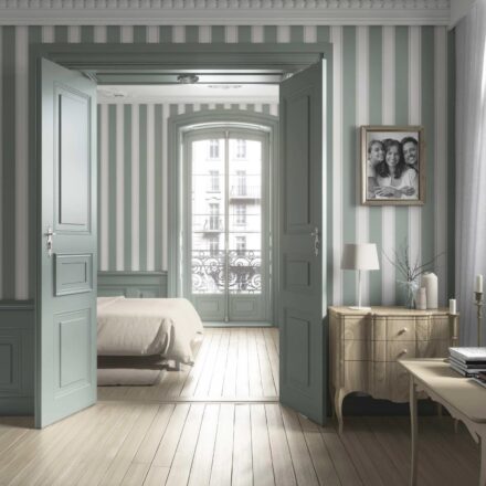 'Dinnigan' Geometric Striped Wallpaper (Sage Green/ Grey) - Image 4