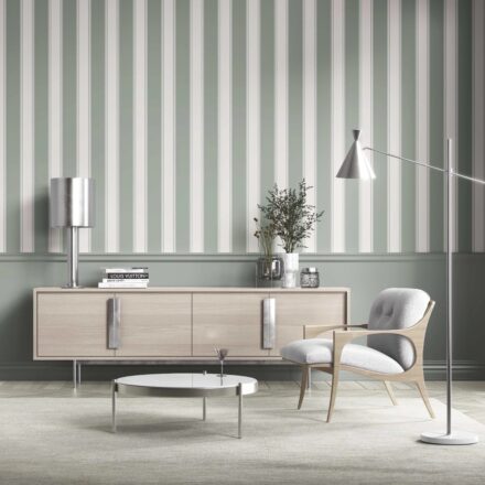'Dinnigan' Geometric Striped Wallpaper (Sage Green/ Grey) - Image 6