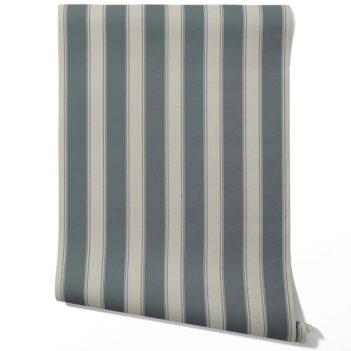 'Elderflower' Neutral Geometric Striped Wallpaper (Slate Grey)
