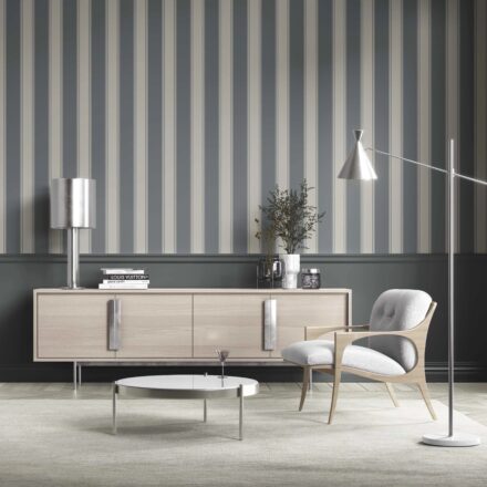'Elderflower' Neutral Geometric Striped Wallpaper (Slate Grey) - Image 2