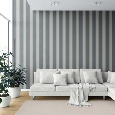 'Elderflower' Neutral Geometric Striped Wallpaper (Slate Grey) - Image 6