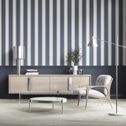 'Midnight Lamp' Geometric Striped Wallpaper (Navy Blue) - Image 6