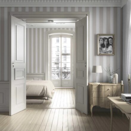 'Snowpea' Neutral Geometric Striped Wallpaper (Greige/ Warm Grey) - Image 4