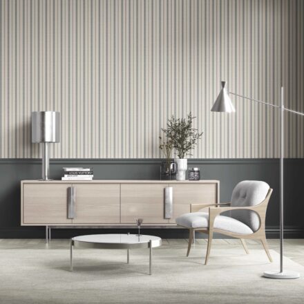 'Chervil' Neutral Geometric Striped Wallpaper (Ash Grey/ Cream) - Image 3