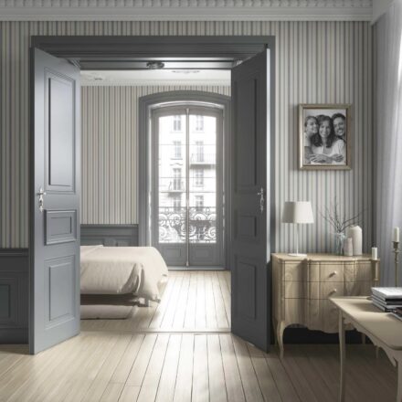 'Chervil' Neutral Geometric Striped Wallpaper (Ash Grey/ Cream) - Image 4