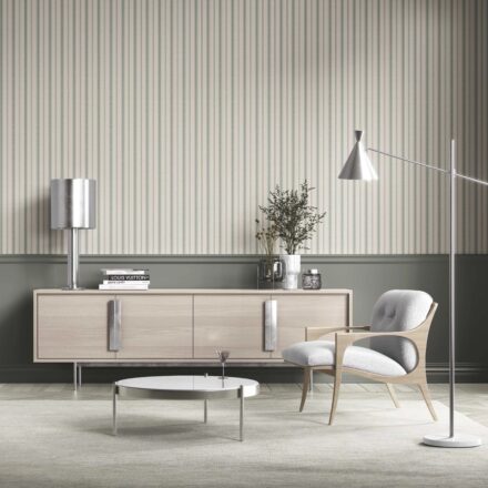 'Niblock' Geometric Striped Wallpaper (Sage Green/ Cream) - Image 3