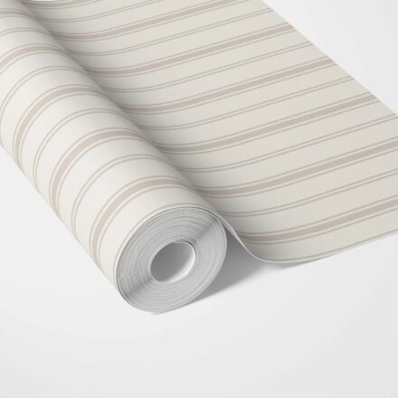 'Rustic Charm' Neutral Geometric Striped Wallpaper (Greige/ Taupe Grey)