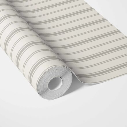 'Zeze' Neutral Geometric Striped Wallpaper (Stone Grey/ Cream)
