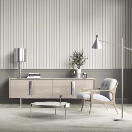 'Zeze' Neutral Geometric Striped Wallpaper (Stone Grey/ Cream) - Image 3