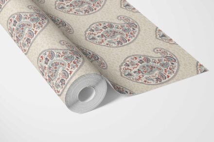'Josefin' Paisley Floral Print Wallpaper (Red/ Blue/ Beige) - Image 3
