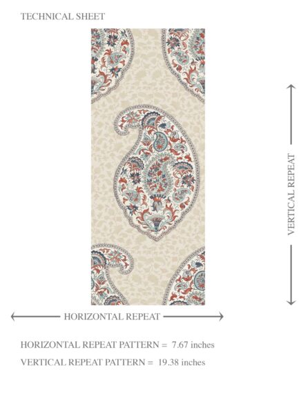 'Josefin' Paisley Floral Print Wallpaper (Red/ Blue/ Beige) - Image 8