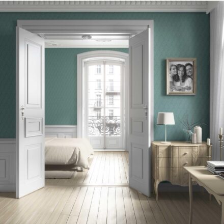 'Starry Night' Self-Patterned Damask Floral Wallpaper (Teal Green) - Image 4