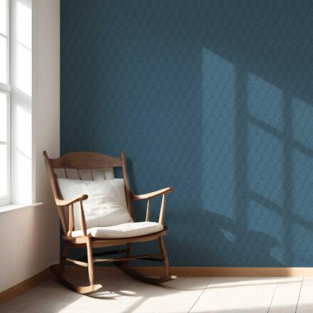 'Aztec Sky' Self-Patterned Damask Floral Wallpaper (Prussian Blue) - Image 5