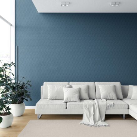 'Aztec Sky' Self-Patterned Damask Floral Wallpaper (Prussian Blue) - Image 6