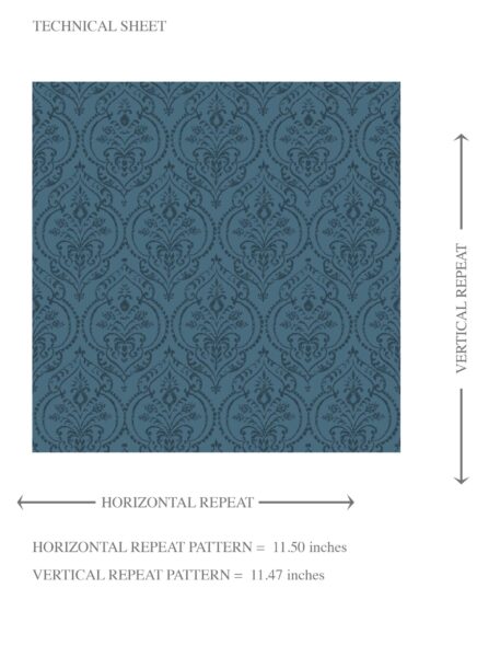 'Aztec Sky' Self-Patterned Damask Floral Wallpaper (Prussian Blue) - Image 8