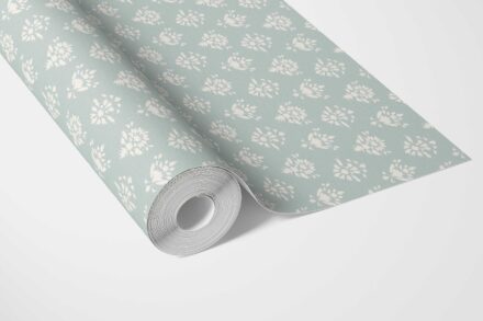 'Minty Blooms' Floral Block Print Wallpaper (Duck Egg Blue/ Off-White) - Image 2