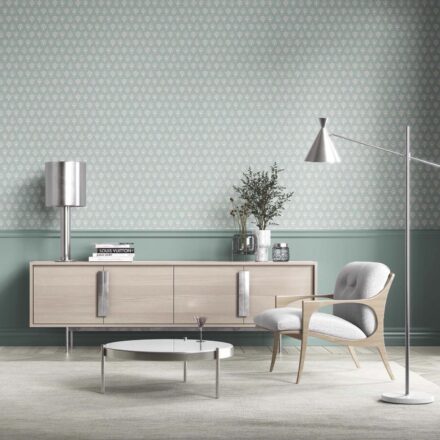 'Minty Blooms' Floral Block Print Wallpaper (Duck Egg Blue/ Off-White) - Image 3