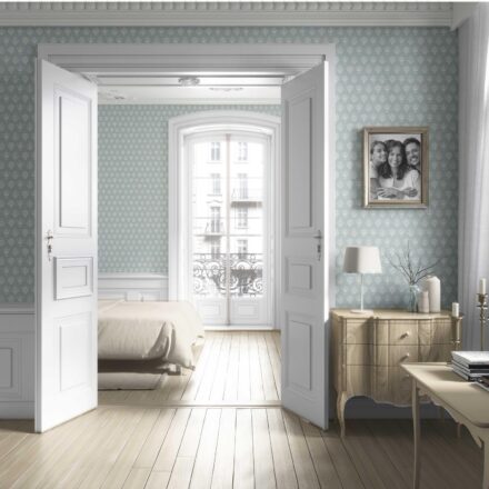 'Minty Blooms' Floral Block Print Wallpaper (Duck Egg Blue/ Off-White) - Image 4