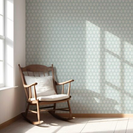 'Minty Blooms' Floral Block Print Wallpaper (Duck Egg Blue/ Off-White) - Image 5