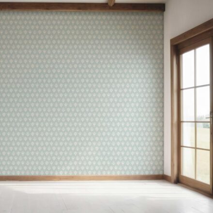 'Minty Blooms' Floral Block Print Wallpaper (Duck Egg Blue/ Off-White) - Image 7