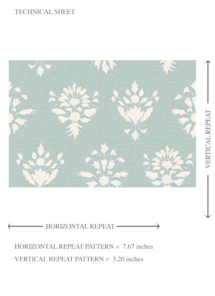 'Minty Blooms' Floral Block Print Wallpaper (Duck Egg Blue/ Off-White) - Image 8