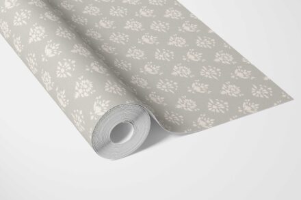'Kovalam' Neutral Floral Block Print Wallpaper (Warm Gray/ Beige/ Taupe/ Off-White) - Image 2