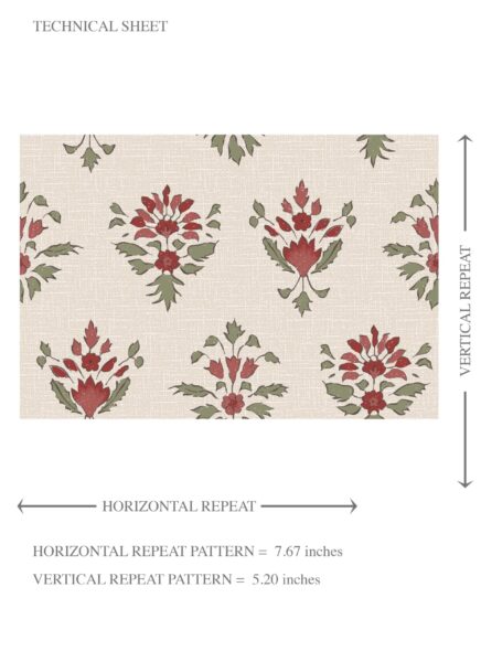'Safari Sailing' Floral Block Print Wallpaper (Red/ Green) - Image 8