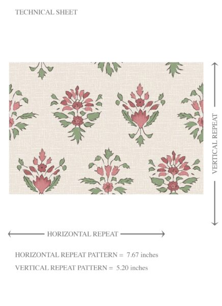 'Eversong' Floral Block Print Wallpaper (Pink/ Red/ Green) - Image 8