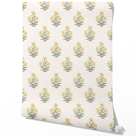 'Adele' Floral Block Print Wallpaper (Yellow/ Green)
