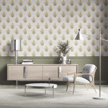 'Adele' Floral Block Print Wallpaper (Yellow/ Green) - Image 2