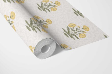 'Adele' Floral Block Print Wallpaper (Yellow/ Green) - Image 3