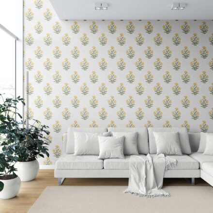 'Adele' Floral Block Print Wallpaper (Yellow/ Green) - Image 6